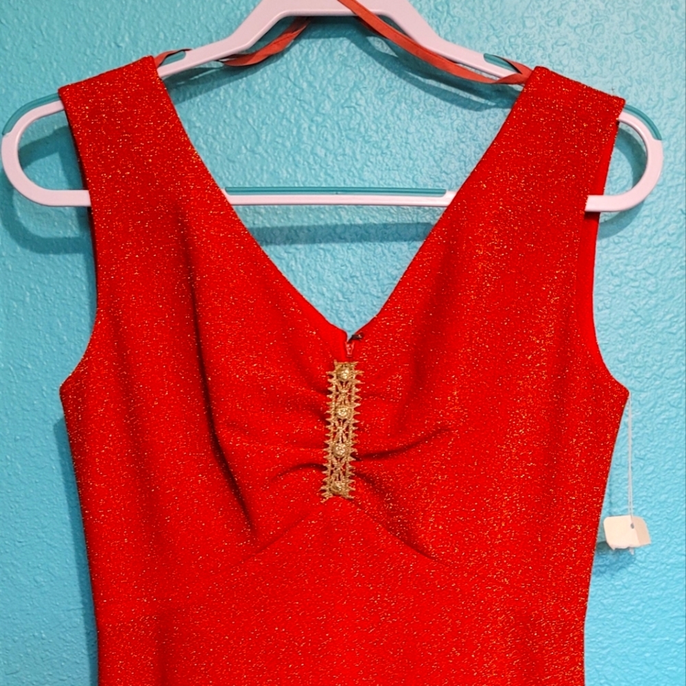 VTG 60s reddish orange sparkly evening gown